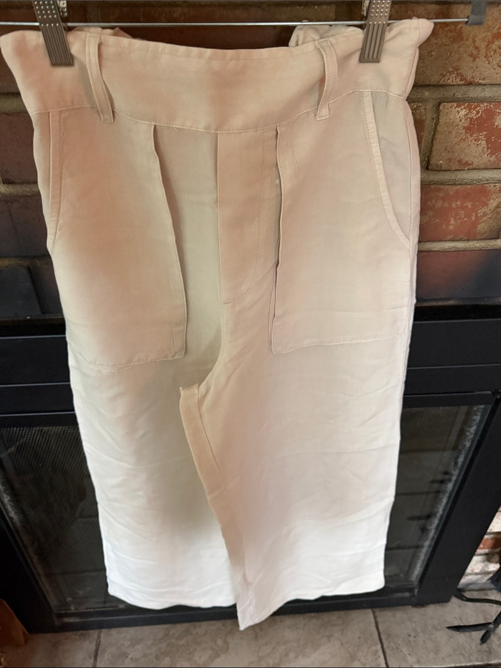Wide Leg Linen-Blend Pants in Light Beige